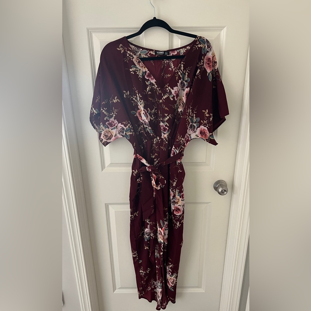 Floral Burgundy Dress w/ Split Hem